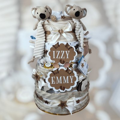 BabyDort čtyřpatrový plenkový dort pro miminko KOALA pro DVOJČATA – Hledejceny.cz