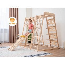 Montessori Furniture dětské hřiště 6v1 natural s rampou/závěsnými prvky a matrací