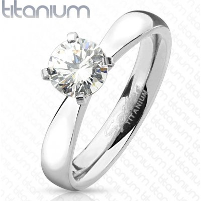 Šperky Eshop Zásnubní prsten z titanu, stříbrná barva kulatý čirý zirkon lesklá ramena HH15.4