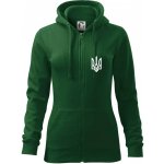 Ukrajina trojzubec prso dámská mikina trendy zipper s kapucí Lahvově zelená – Zboží Dáma