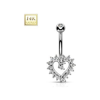 Šperky4U zlatý piercing do pupíku srdce ZL01219-WG – Zboží Dáma