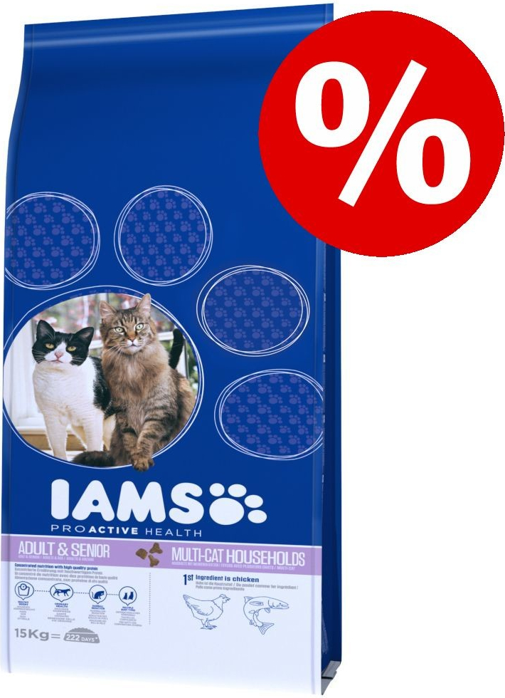 Iams granule pro kočky Pro Active Health Adult Multi Cat Households s lososem 15 kg