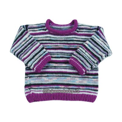 ručně pletený svetr fialovo-bílý s tenkými proužky