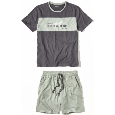 Mustang pánské bavlněné pyžamo šedá/ zelená tričko + šortky – Zboží Dáma
