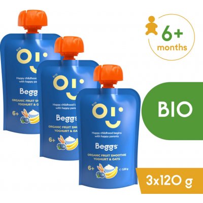 Beggs BIO Smoothie s ovocem, jogurtem a ovesnými vločkami 3 x 120 g – Zboží Dáma
