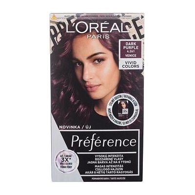 L'Oréal Paris Préférence Vivid Colors barva na vlasy na barvené vlasy na všechny typy vlasů 4,261 Dark Purple 60 ml – Sleviste.cz