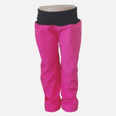 Dětské softshellové kalhoty bez kapes NEZATEPLENÉ tmavě růžové s černým nápletem
