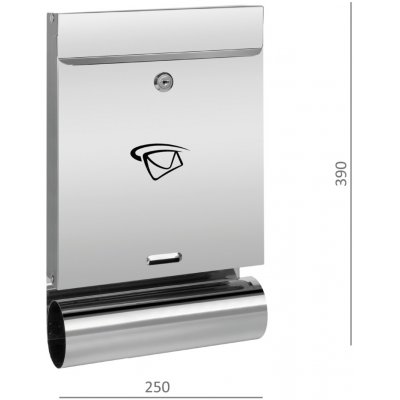 Poštovní schránka (390x250x60 mm), vhoz (20x240 mm) max. formát listu: A4, leštěná nerez /AISI304 – Zboží Mobilmania
