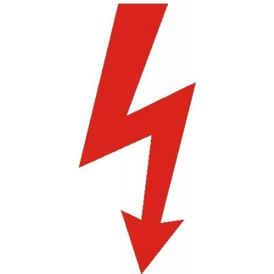 Výstražná značka symbol blesk, červený blesk na bílé folii, rozměr 3x7cm – Zboží Mobilmania