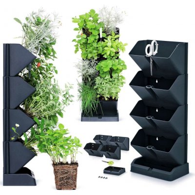 Prosperplast MINI CASCADE IO1W200S433 Vertikální květináče s nůžkami na bylinky antracit – Sleviste.cz