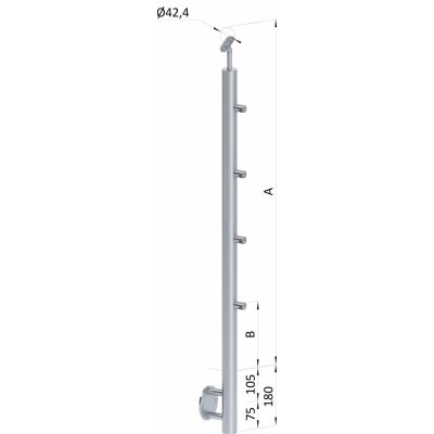 Nerezový sloup, boční kotvení, 4 řadový průchodný, venkovní, vrch nastavitelný (ø 42,4x2 mm), broušená nerez K320 / AISI304