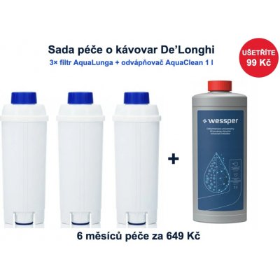 Wessper AquaLunga De'Longhi 3 ks + odvápňovač AquaClean 1 l – Hledejceny.cz