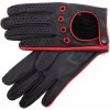 Rukavice, ochranné pomůcky Špongr Pánské kožené řidičské rukavice Preston černé s červenými detaily
