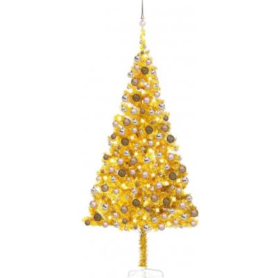 zahrada-XL Umělý vánoční stromek s LED a sadou koulí zlatý 240 cm PET