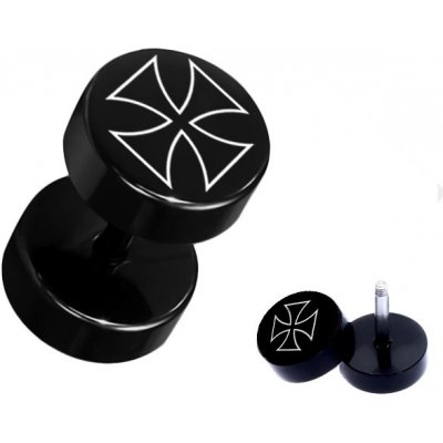Šperky eshop černý fake plug z akrylu kruhový kontura maltézského kříže PC31.15 – Zboží Dáma
