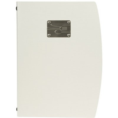 Jídelní lístek RIO A4 , bílá , symboly příborů na štítku, MC-RCA4-WT-FK – Zboží Živě