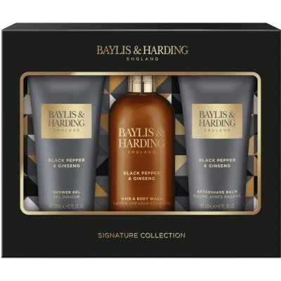 Baylis & Harding Black Pepper & Ginseng sprchový gel 200 ml + mycí gel na tělo a vlasy 300 ml + balzám po holení 200 ml dárková sada – Zboží Mobilmania