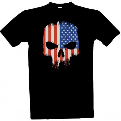 tričko s potiskem Lebka s americkou vlajkou pánské Černá