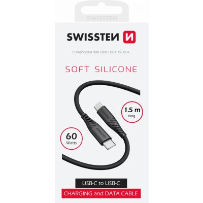 Swissten 71531010 Soft Silicone USB-C / USB-C, 60W, 1,5m, černý – Zboží Mobilmania