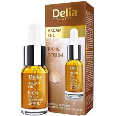 Delia Cosmetics 100% Serum Argan Oil intenzivní regenerační a omlazující sérum s arganovým olejem na obličej krk a dekolt Paraben Free 10 ml