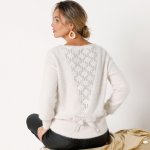 Blancheporte Pulovr z úpletu s vlasem a krajkou na zádech slonová kost – Sleviste.cz