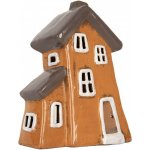 Oranžový keramický svícen na čajovou svíčku domek Village - 16*11*20 cm - Clayre & Eef – Zboží Mobilmania
