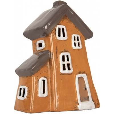 Oranžový keramický svícen na čajovou svíčku domek Village - 16*11*20 cm - Clayre & Eef – Zboží Mobilmania