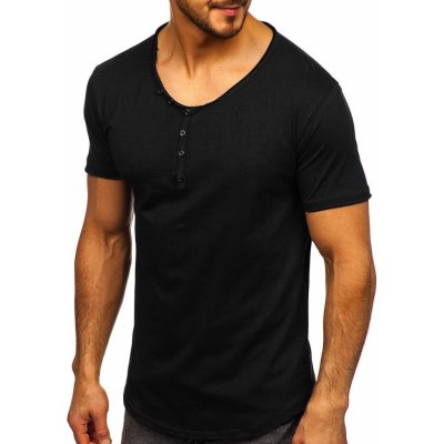 Bolf Černé pánské tričko bez potisku s výstřihem do V 4049