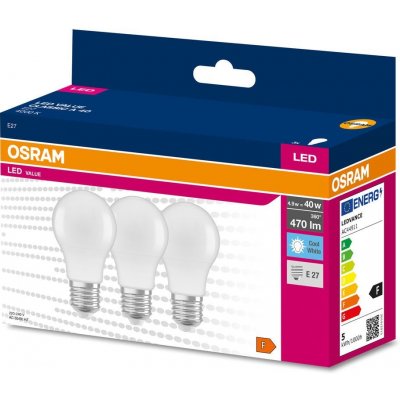 Osram 3PAK LED žárovka E27 A60 4,9W = 40W 470lm 4000K Neutrální bílá 200° Value OSRVALU7808 – Hledejceny.cz