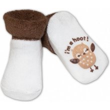 Ponožky kojenecké froté protiskluzové SOVIČKA bílé s hnědou