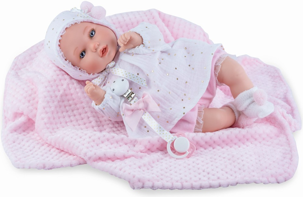 Marina & Pau Realistické miminko holčička Albína na dečce
