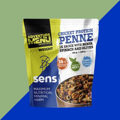 Adventure Menu Cvrččí proteinové penne v omáčce s fazolemi špenátem a olivami 145 g