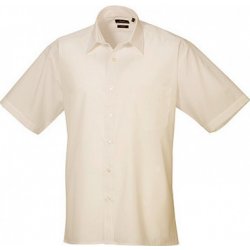 Premier Workwear pánská popelínová pracovní košile s krátkým rukávem přírodní