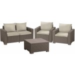 Keter California set stůl + 2 křesla + třísedadlová pohovka Cappuccino – Zboží Dáma Keter California set stůl + 2 křesla + třísedadlová pohovka Cappuccino – Zboží Dáma