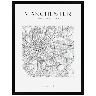 Plakát Manchester mapa města čtverec 24X30 cm + černý rám