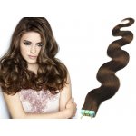 Vlasy pro metodu Pu Extension TapeX Tape Hair Tape in 60cm vlnité středně hnědé – Zboží Dáma