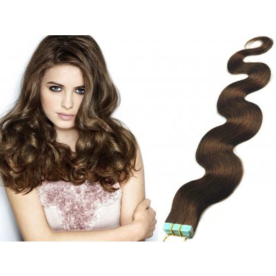 Vlasy pro metodu Pu Extension TapeX Tape Hair Tape in 60cm vlnité středně hnědé – Zbozi.Blesk.cz