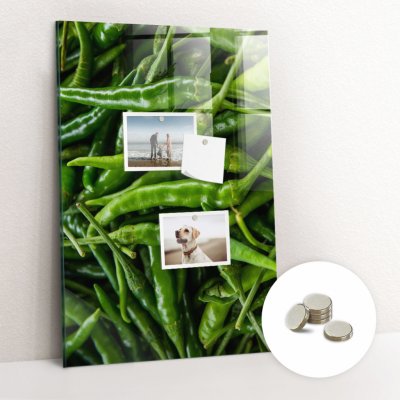 tulup Magnetická Tabule na Zeď Skleněná - Memo Board Kleněnou Přední Stranou - 5 magnetů v balení - 40 x 60 cm - Zelené papriky – Zboží Mobilmania