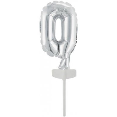 Fóliový balónek stříbrný mini - zápich do dortu číslo 0 - Amscan – Zboží Mobilmania