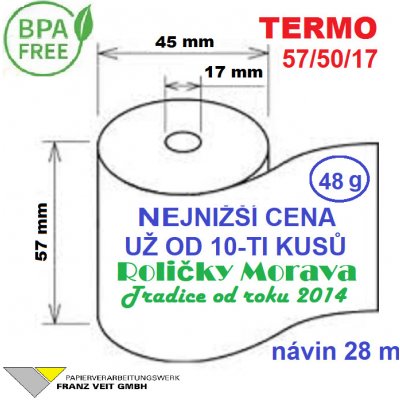 Termo kotouček 57/50/17 BPA 28m (57mm x 28m) Množství: 120 ks kotoučků v kartonu