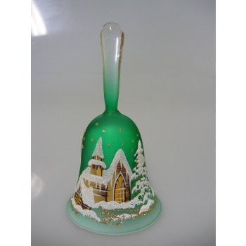 Skleněný zvonek s držadlem zelený 14cm