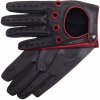Rukavice, ochranné pomůcky Špongr Pánské kožené řidičské rukavice Preston černé s tmavě červenými detaily