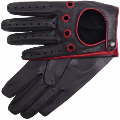 Špongr Pánské kožené řidičské rukavice Preston černé s tmavě červenými detaily – Zboží Mobilmania