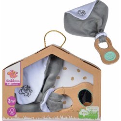 Eichhorn Dřevěné chrastítko s držadlem Bio 100% Natur Baby Pure Grasping Toy with Doudou s látkou na mazlení a zrcátkem