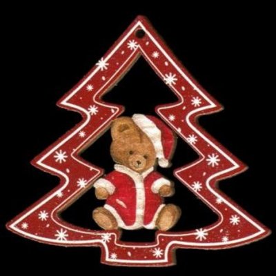 AMADEA Dřevěná ozdoba barevná stromek s medvídkem 6 cm – Zboží Mobilmania