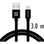 Swissten 71527600 USB 2.0, zástrčka A - zástrčka Lightning, opletený, 3m, černý – Hledejceny.cz