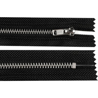 Kovový zip No 4 délka 18 cm kalhotový se stříbrnými zoubky - černá – Hledejceny.cz
