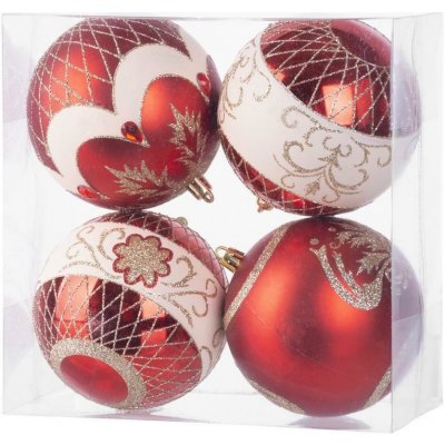 MagicHome Gule 4 ks červené s ornamentami na vianočný stromček 10 cm – Zboží Mobilmania