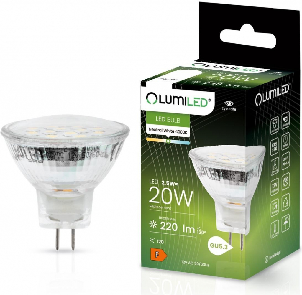 Lumiled LED žárovka LED GU5,3 MR11 2,5W = 25W 220lm 4000K 230v Neutrální bílá 120°