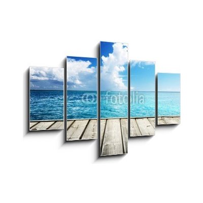 Obraz 5D pětidílný - 150 x 100 cm - Caribbean sea and wooden platform Karibské moře a dřevěná plošina – Zboží Mobilmania